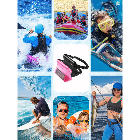 HEETA 2-Pack Waterproof Pouch with Waist Strap, Transparent Screen Touchable Dry Bag with Adjustable Belt for Phone Valuables for Swimming Snorkeling Boating Fishing Kayaking