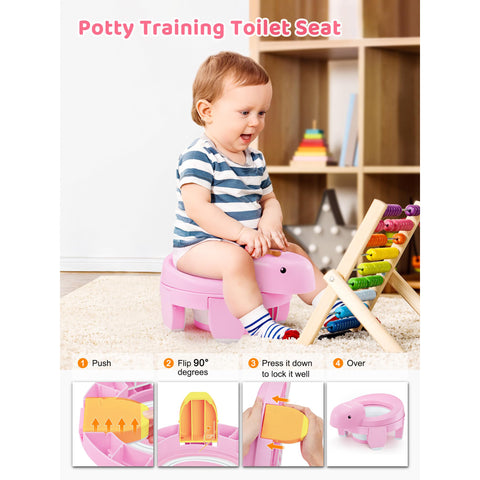 HEETA 4 in 1 Potty Training Toilet for Boys Girls, Portable Folding Toddler Potty with 20pcs Storage Bags, Potty Training Toilet Seat with Lid, Potty Seats for Toddlers with Splash Guard