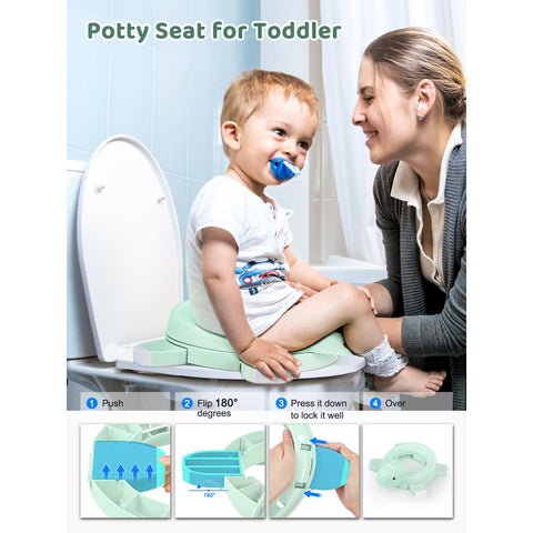 HEETA 4 in 1 Potty Training Toilet for Boys Girls, Portable Folding Toddler Potty with 20pcs Storage Bags, Potty Training Toilet Seat with Lid, Potty Seats for Toddlers with Splash Guard
