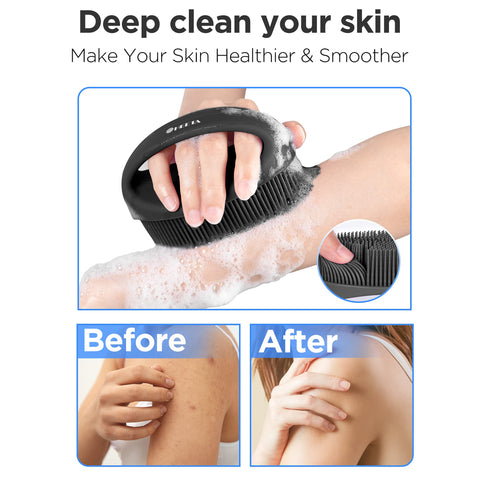 HEETA Hand-Held Body Shower Brush Soft Silicone Body Scrubber for Brushing Gentle Exfoliating Bath Cleansing Brush Bath Brush for Men Women Kids All Kind of Skin