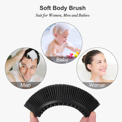 HEETA Body Brush for Wet Dry Brushing, Silicone Body Scrubber for Gentle Exfoliating on Softer Glowing Skin, Gentle Massage with Silicone Loofah Bath Brush, Shower Brush for Women Men Kids