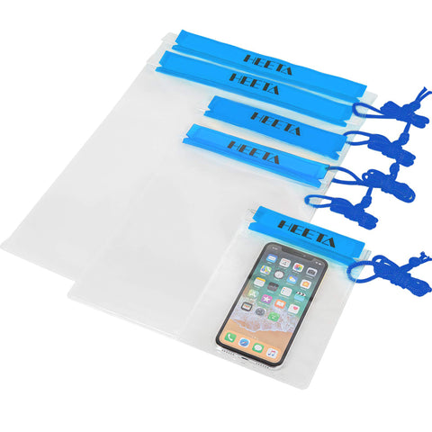 HEETA 5-Pack Clear Waterproof Dry Bag, Water Tight Cases Pouch Dry Bags for Camera Mobile Phone Maps, Kayaking Boating Document Holder