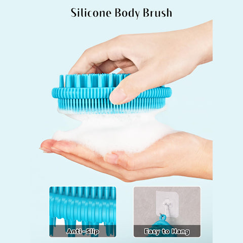 HEETA Body Brush for Wet Dry Brushing, Silicone Body Scrubber for Gentle Exfoliating on Softer Glowing Skin, Gentle Massage with Silicone Loofah Bath Brush, Shower Brush for Women Men Kids